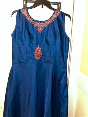 NWT Sleeveless Blue Embroidered A-Line Renaissance Fair Type Dress